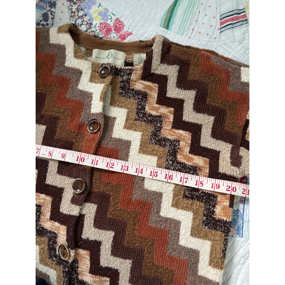 Design Options Philip Jane Gordon Chevron Zigzag Cardigan Sweater Brown Rust Med - Picture 5 of 6